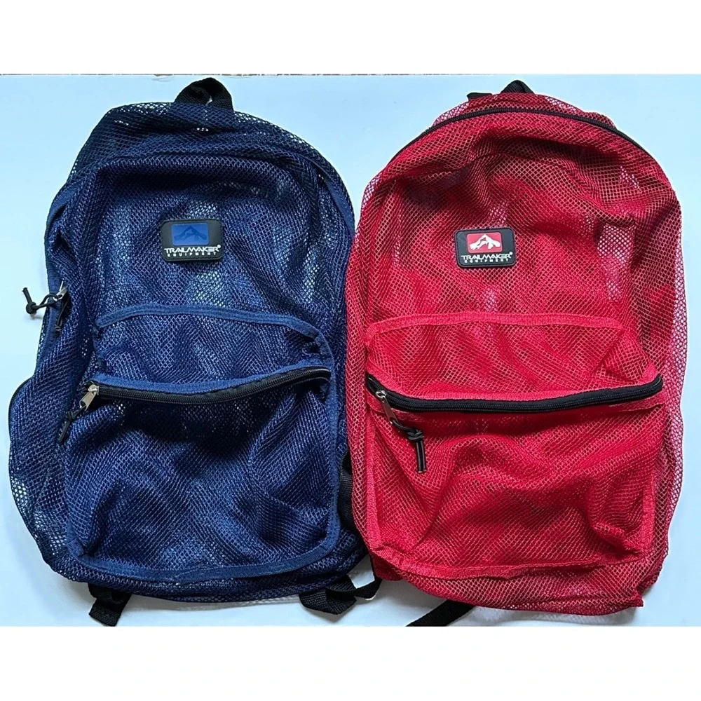 Trailmaker Mesh Backpack Set 2 Navy Blue Red See Through School Gym Travel Bag